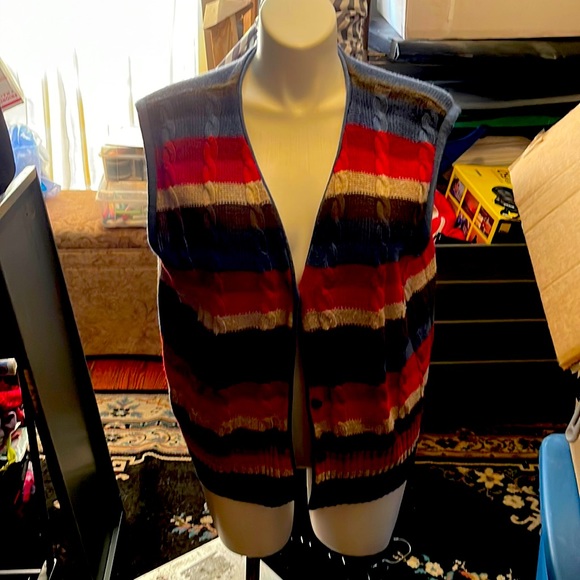 Alfred Dunner Sweaters - SHELL/VEST TOP Knitted BUTTON FRONT 2Blues/White/Red/Brown